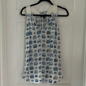 Karen Kane Blue and White Smocked Tie Front Tank